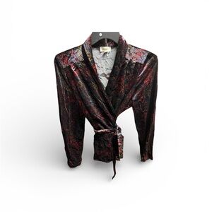 L'AGENCE Preppy  Medallion Print Velvet Wrap Blouse Baby Doll Size  xlrg